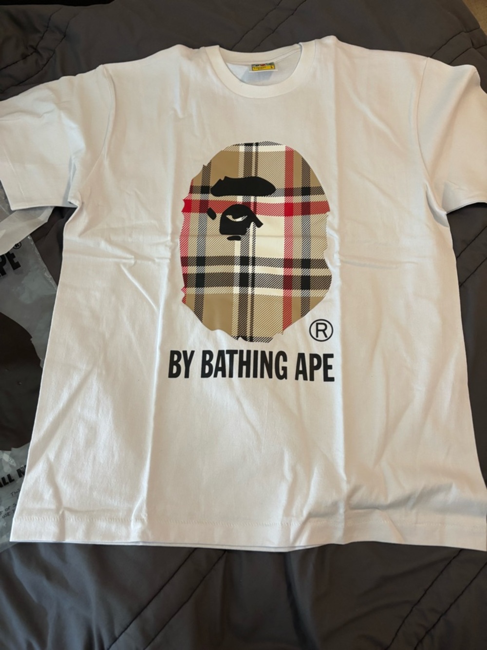 Bape White T-Shirt with Brown and Yellow Ape Head Graphic